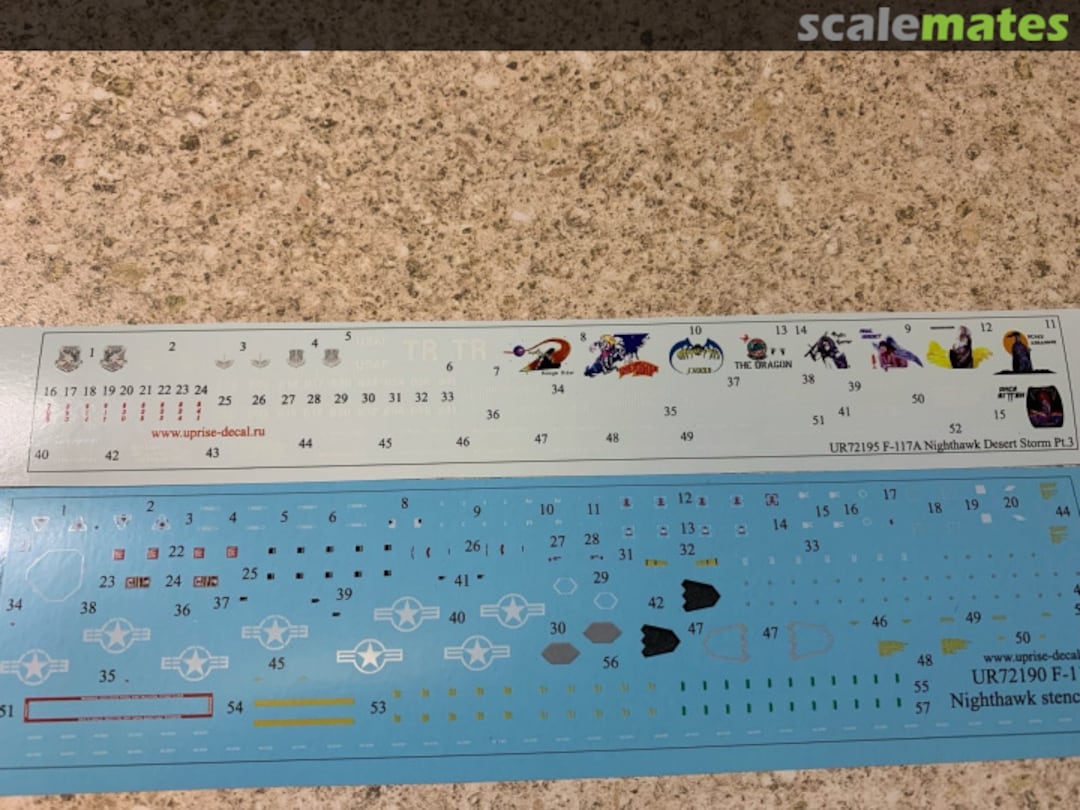 Contents F-117A Nighthawk Desert Storm Pt.III, with stencils UR72195 UpRise Decal Contents F-117A Nighthawk Desert Storm Pt.III, with stencils UR72195 UpRise Decal