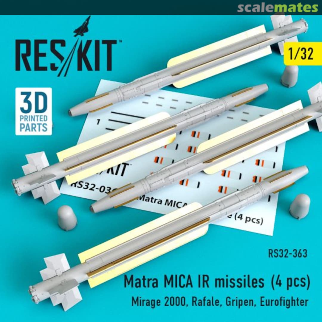 Boxart Matra MICA IR missiles (4 pcs) RS32-0363 ResKit Boxart Matra MICA IR missiles (4 pcs) RS32-0363 ResKit