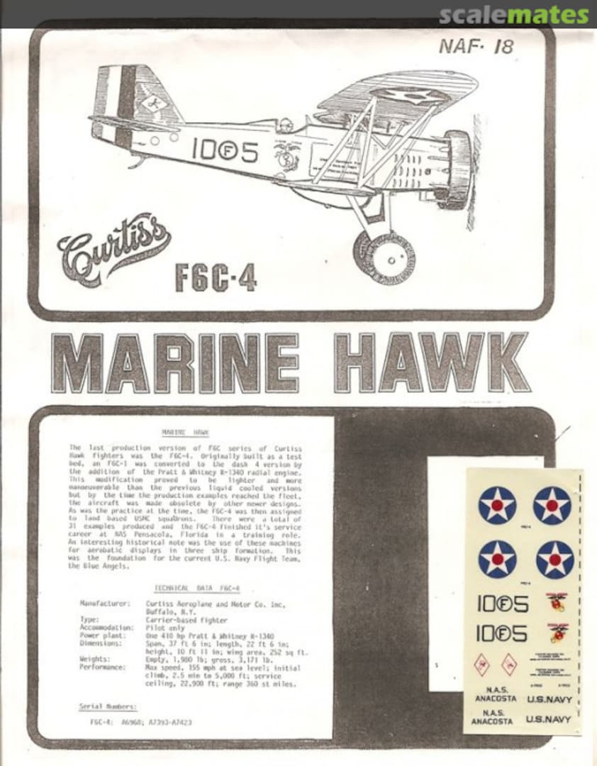 Boxart Curtiss F6C-4 Marine Hawk NAF-18 Esoteric Models