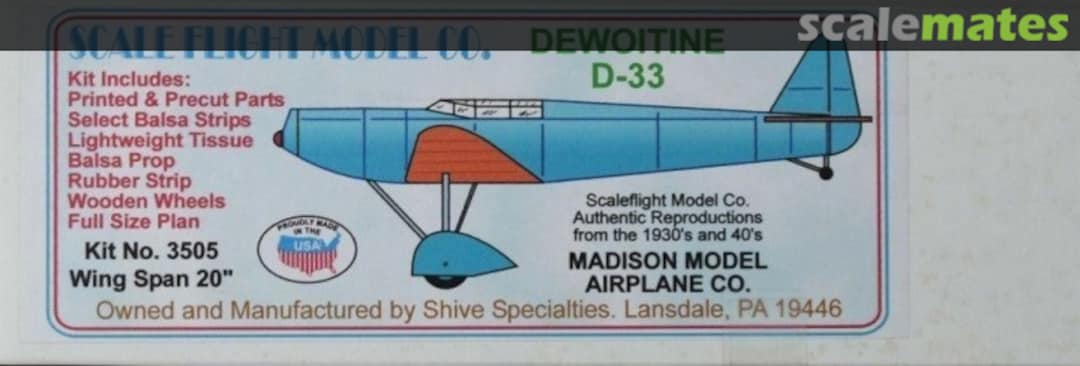 Boxart Dewoitine D.33 3505 Scale Flight Model Co. Boxart Dewoitine D.33 3505 Scale Flight Model Co.