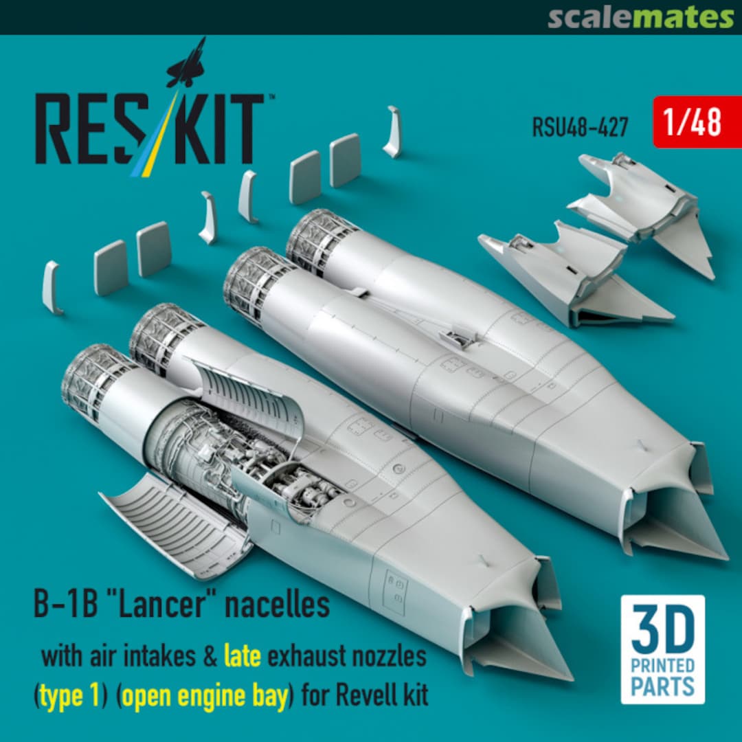 Boxart B-1B Lancer nacelles with air intakes & late exhaust nozzles (type 1) (open engine bay) (3D Printed) RSU48-0427 ResKit Boxart B-1B Lancer nacelles with air intakes & late exhaust nozzles (type 1) (open engine bay) (3D Printed) RSU48-0427 ResKit