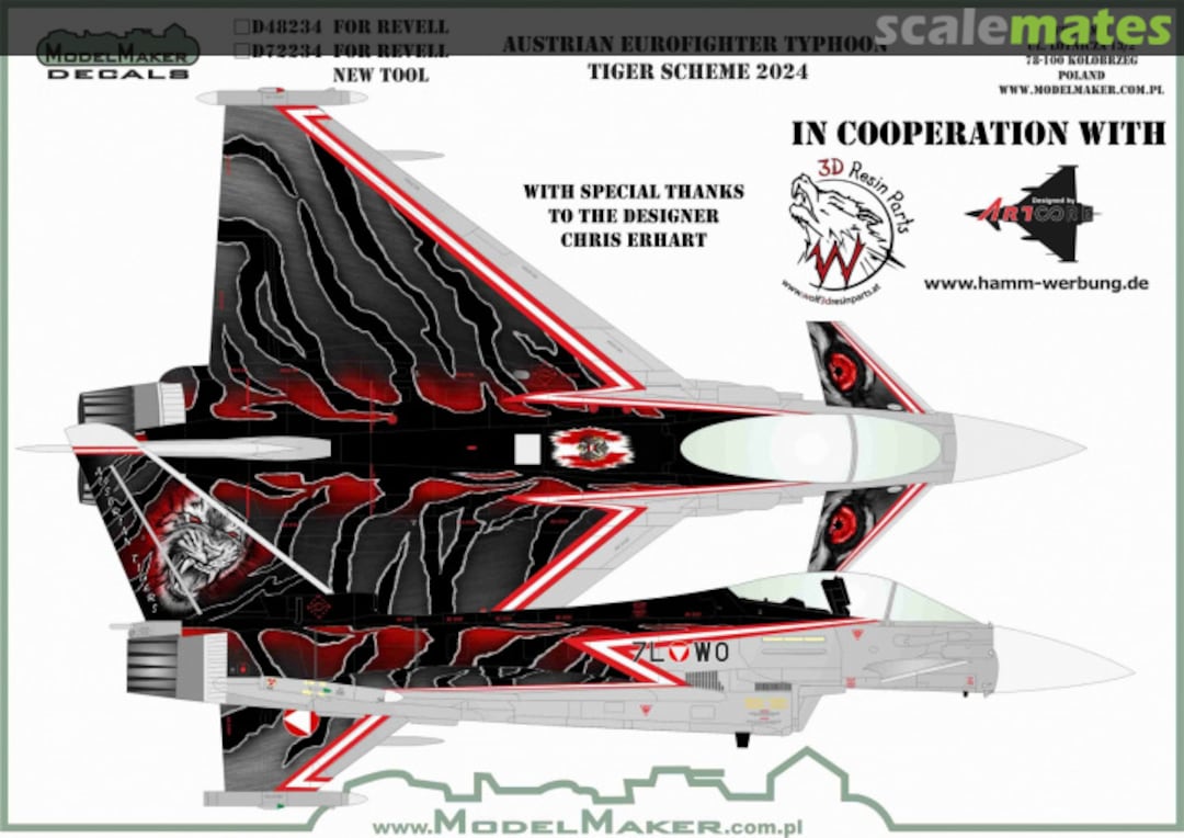 Boxart Austrian Eurofighter Typhoon Tiger scheme 2024 D72234 ModelMaker Boxart Austrian Eurofighter Typhoon Tiger scheme 2024 D72234 ModelMaker