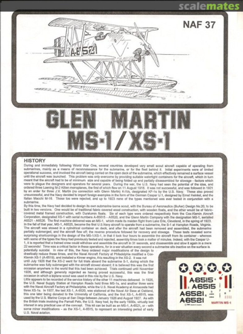Boxart Glen Martin MS-1/XS-1 NAF-37 Esoteric Models
