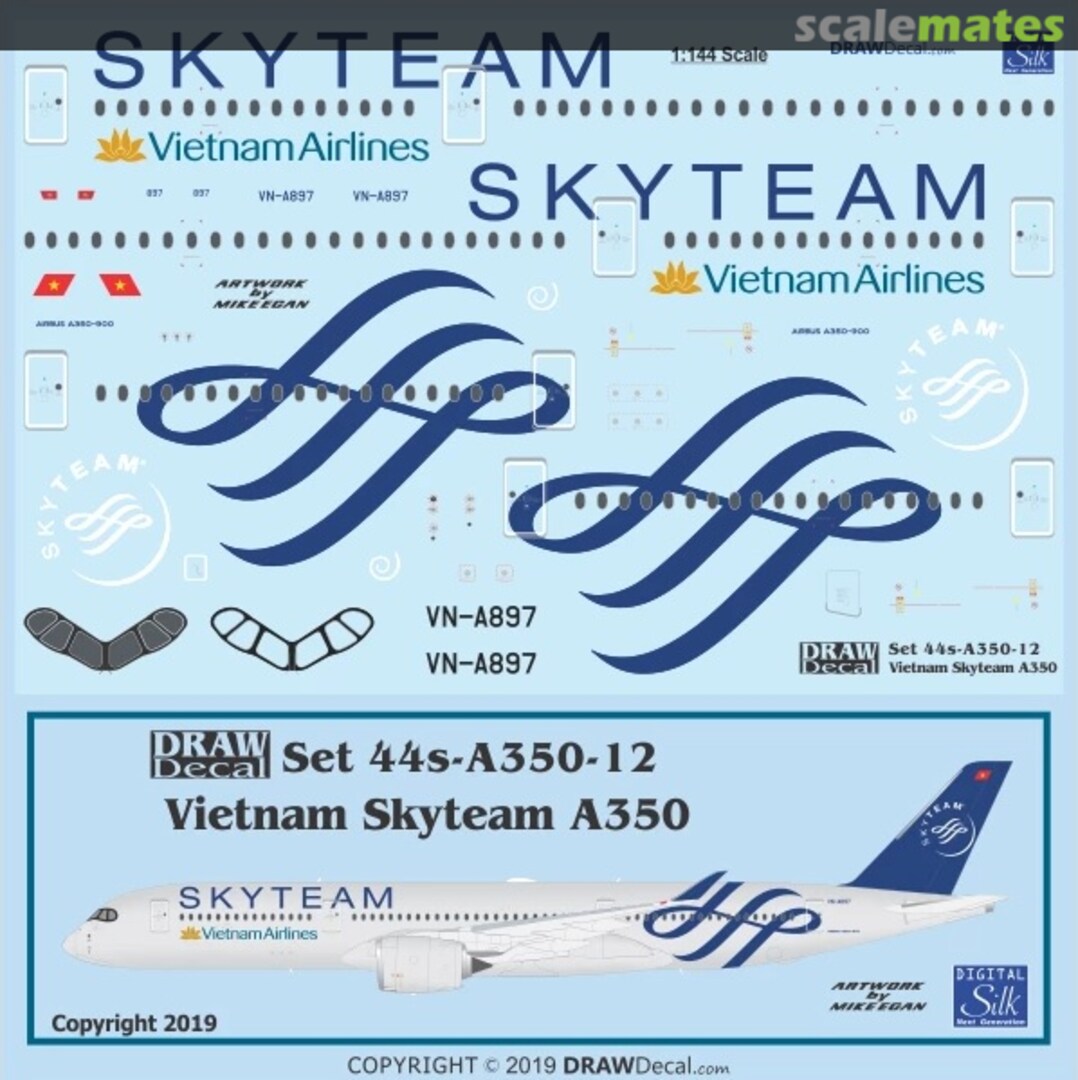 Boxart Vietnam Skyteam Airbus A350-900 44-A350-12 Draw Decal Boxart Vietnam Skyteam Airbus A350-900 44-A350-12 Draw Decal