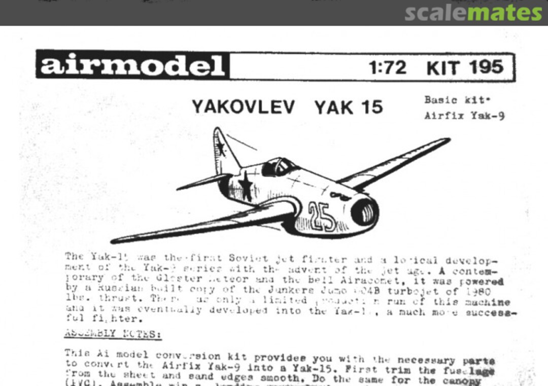 Boxart Yakovlev Yak-15 195 Airmodel Boxart Yakovlev Yak-15 195 Airmodel