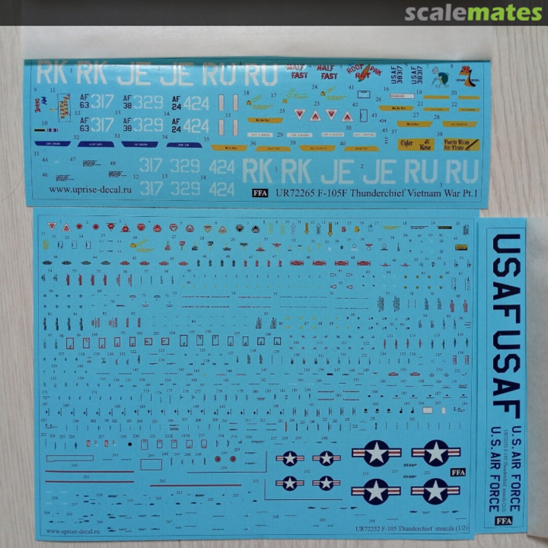 Contents F-105F Thunderchief Vientam War Pt.I with stencils set (FFA - Film Free Ability) UR72265 UpRise Decal Contents F-105F Thunderchief Vientam War Pt.I with stencils set (FFA - Film Free Ability) UR72265 UpRise Decal
