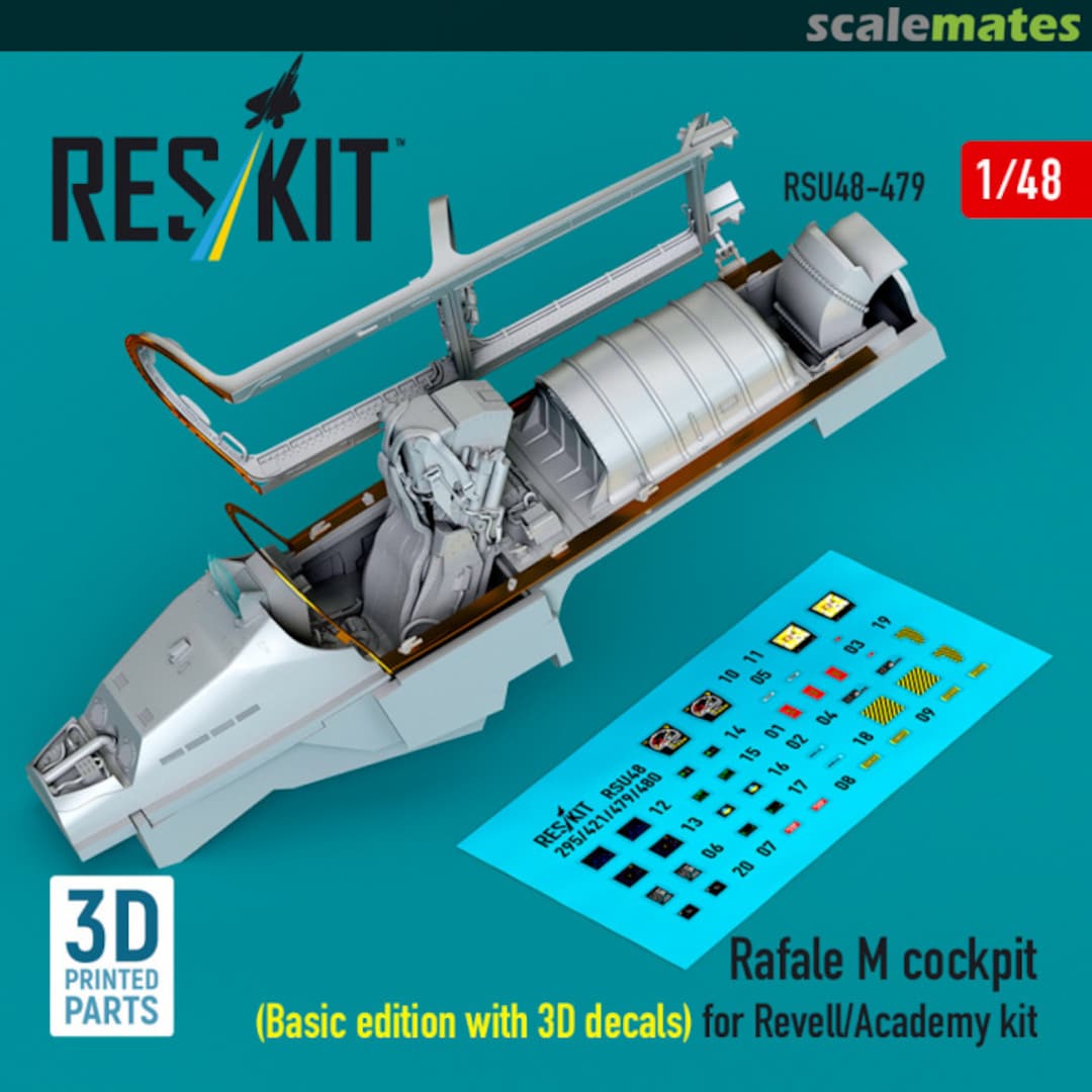 Boxart Rafale M cockpit (Basic edition with 3D decals) (3D printed) RSU48-0479 ResKit Boxart Rafale M cockpit (Basic edition with 3D decals) (3D printed) RSU48-0479 ResKit
