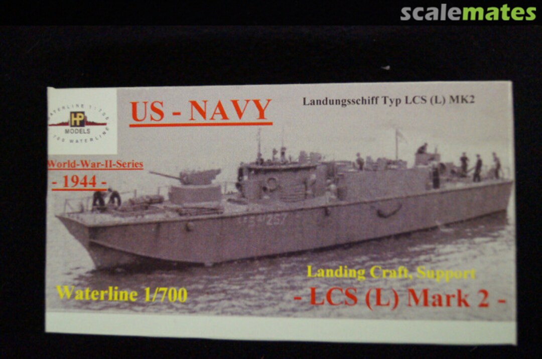 Boxart Landungsschiff Typ LCS (L) MK2 Landing Craft, Support-LCS(L) Mark 2 WW II-WL-US-058 HP-Models Boxart Landungsschiff Typ LCS (L) MK2 Landing Craft, Support-LCS(L) Mark 2 WW II-WL-US-058 HP-Models