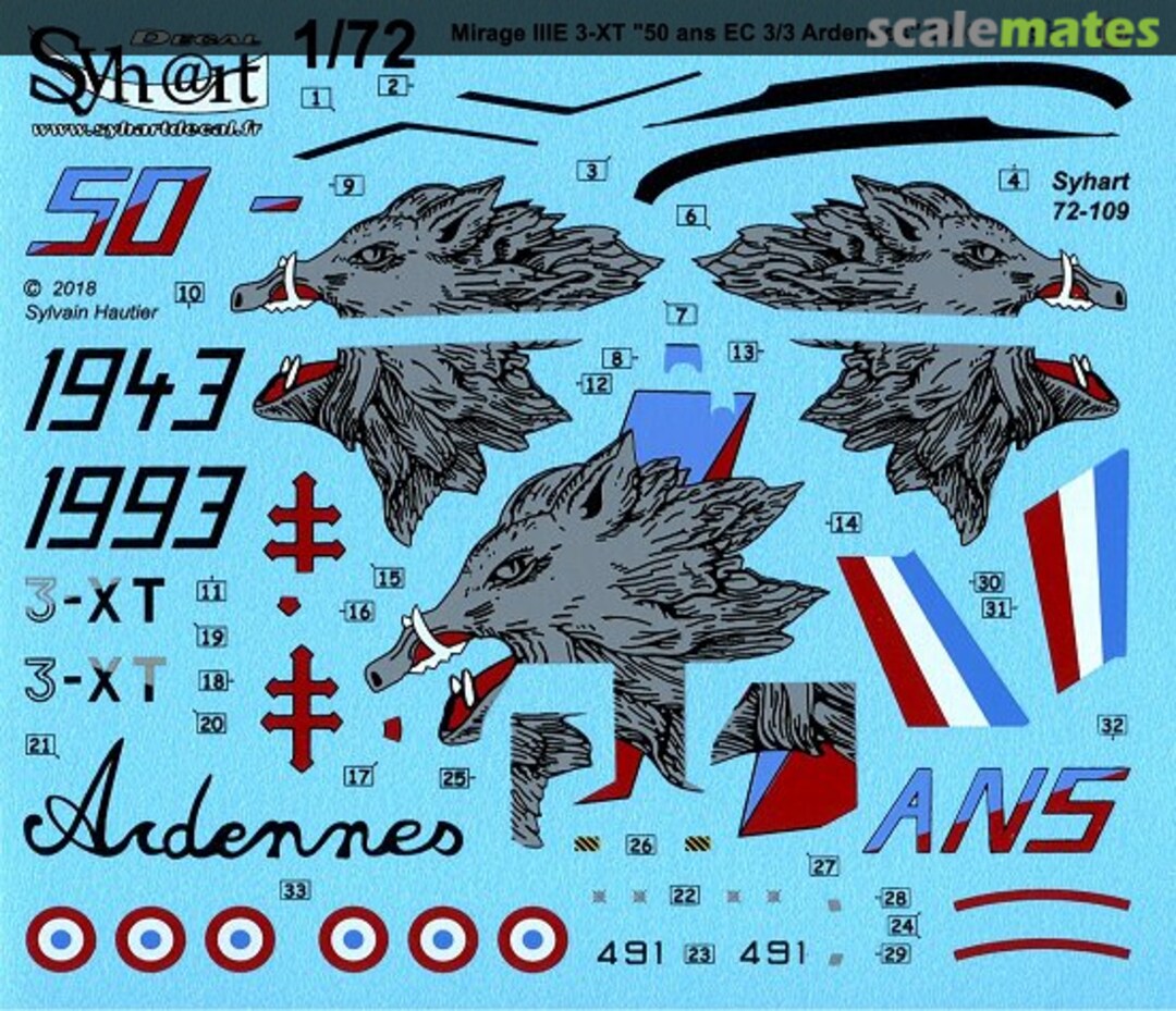 Boxart Mirage IIIE 3-XT "50 Ans EC 3/3 Ardennes 1993" 72-109 Syhart Boxart Mirage IIIE 3-XT "50 Ans EC 3/3 Ardennes 1993" 72-109 Syhart