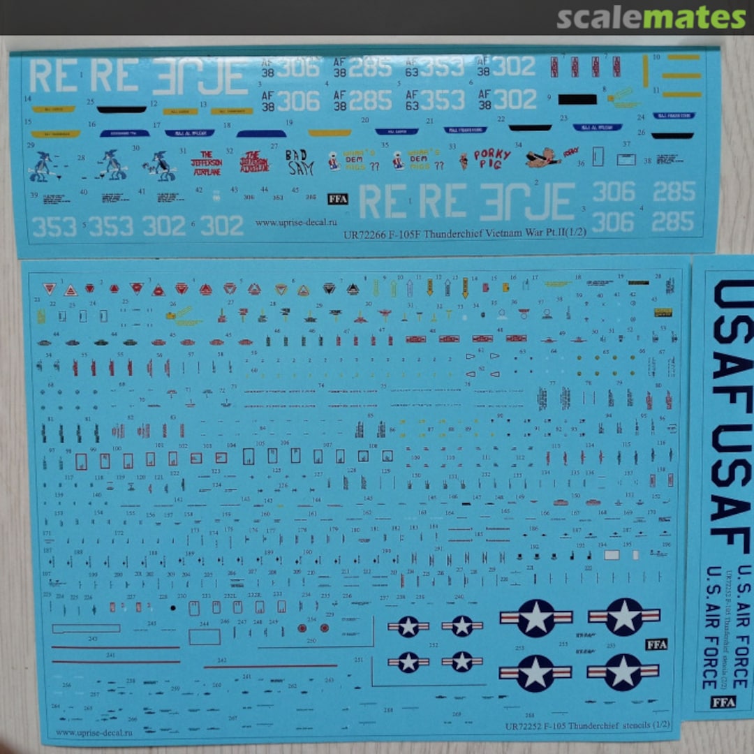 Contents F-105F Thunderchief Vientam War Pt.II with stencils set (FFA - Film Free Ability) UR72266 UpRise Decal