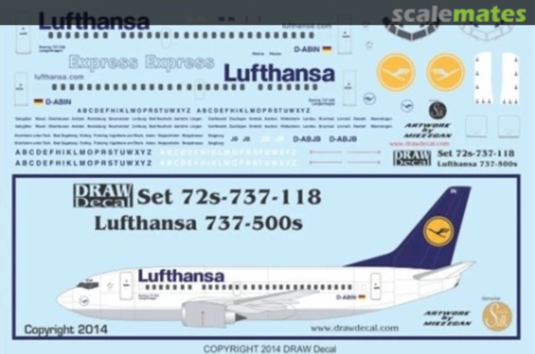 Boxart Lufthansa 737-500s 72-737-118 Draw Decal Boxart Lufthansa 737-500s 72-737-118 Draw Decal