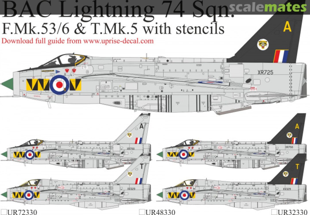 Boxart BAC Lightning 74 Sqn. F.Mk.53/6 &T.Mk.5 with stencils UR48330 UpRise Decal