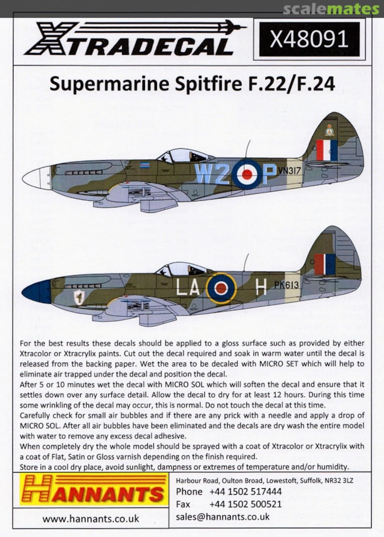 Boxart Supermarine Spitfire F.22/F.24 X48-091 Xtradecal Boxart Supermarine Spitfire F.22/F.24 X48-091 Xtradecal