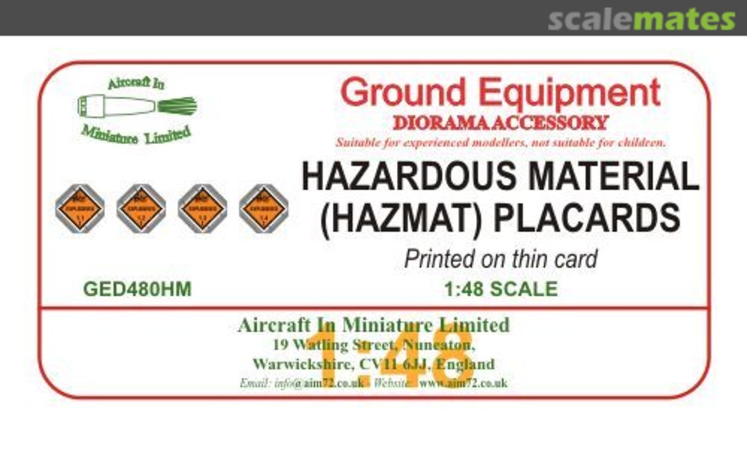 Boxart Hazardous materials (HAZMAT) placards GED480HM Aircraft In Miniature Ltd Boxart Hazardous materials (HAZMAT) placards GED480HM Aircraft In Miniature Ltd