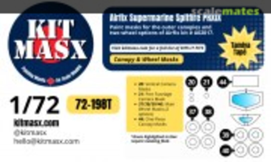 1:72 Supermarine Spitfire PRXIX, canopy & wheel masks (Kit Masx 72-198T) 72-198T