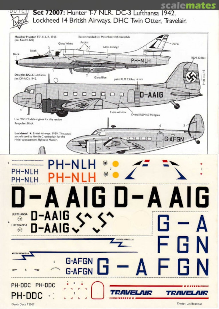Boxart Hunter DC-3 Lockheed 14 DHC Twin Otter 72007 Dutch Decal Boxart Hunter DC-3 Lockheed 14 DHC Twin Otter 72007 Dutch Decal