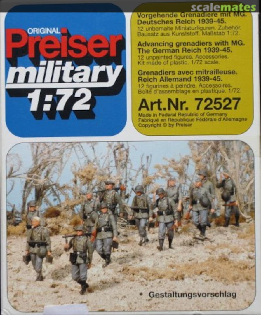 Boxart Vorgehende Grenadiere mit MG. Deutsches Reich 1939-45 72527 Preiser Boxart Vorgehende Grenadiere mit MG. Deutsches Reich 1939-45 72527 Preiser