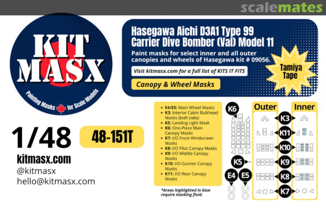 Boxart Aichi D3A1 Type 99 Carrier Dive Bomber (Val) Model 11, canopy & wheel masks 48-151T Kit Masx Boxart Aichi D3A1 Type 99 Carrier Dive Bomber (Val) Model 11, canopy & wheel masks 48-151T Kit Masx