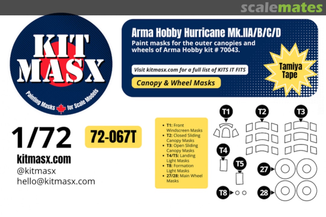 Boxart Hawker Hurricane Mk.IIA/B/C/D, canopy & wheel masks 72-067T Kit Masx Boxart Hawker Hurricane Mk.IIA/B/C/D, canopy & wheel masks 72-067T Kit Masx