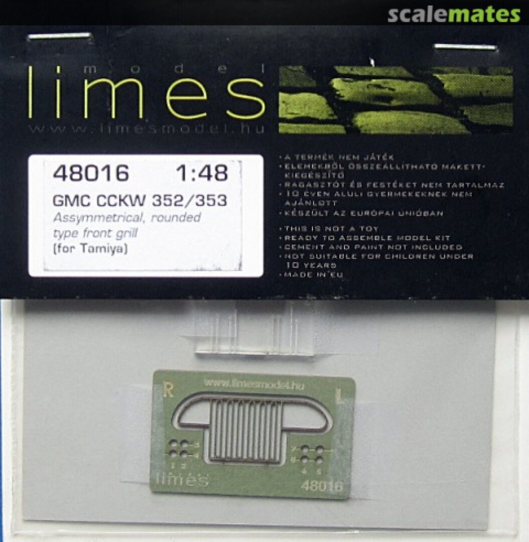 Boxart GMC CCKW 352/353 front grill, assymmetrical - Tamiya - 48016 Limes Model Boxart GMC CCKW 352/353 front grill, assymmetrical - Tamiya - 48016 Limes Model