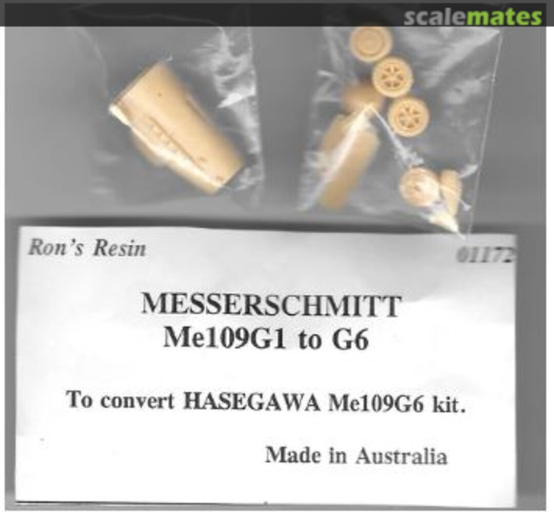 Boxart MESSERSCHMITT Me109 G1 to G6 01172 Ron's Resin Boxart MESSERSCHMITT Me109 G1 to G6 01172 Ron's Resin