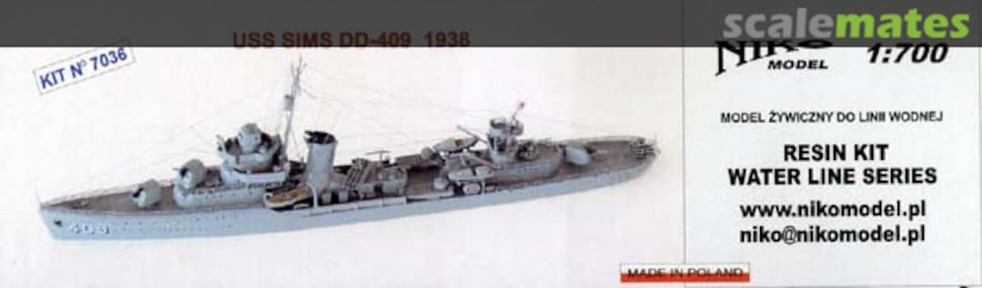 Boxart USS Sims DD-409 7036 Niko Model Boxart USS Sims DD-409 7036 Niko Model