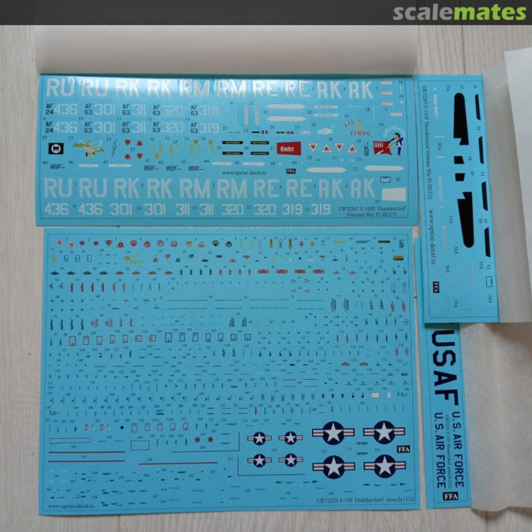 Contents F-105F Thunderchief Vientam War Pt.III with stencils set (FFA - Film Free Ability) UR72267 UpRise Decal Contents F-105F Thunderchief Vientam War Pt.III with stencils set (FFA - Film Free Ability) UR72267 UpRise Decal