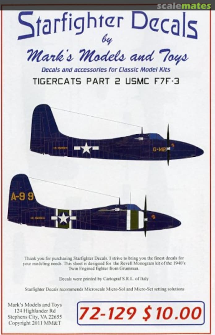 Boxart F7F-3 Tigercats 72-129 Starfighter Decals Boxart F7F-3 Tigercats 72-129 Starfighter Decals