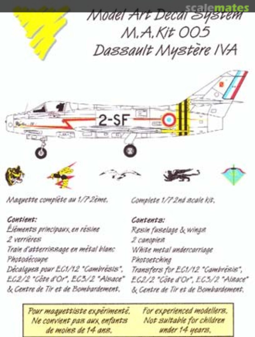 Boxart Dassault Mystère IV A M.A. Kit 005 Model Art Decal System