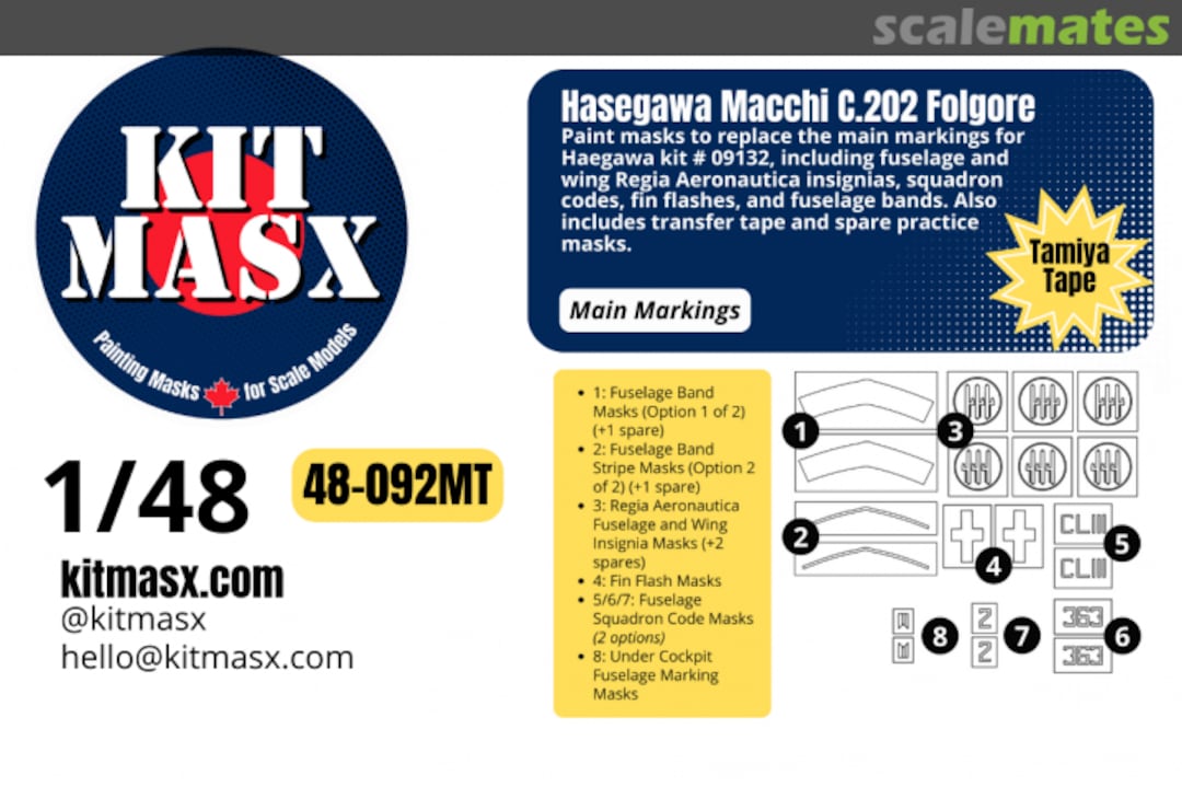 Boxart Macchi C.202 Folgore, main markings masks 48-092MT Kit Masx Boxart Macchi C.202 Folgore, main markings masks 48-092MT Kit Masx