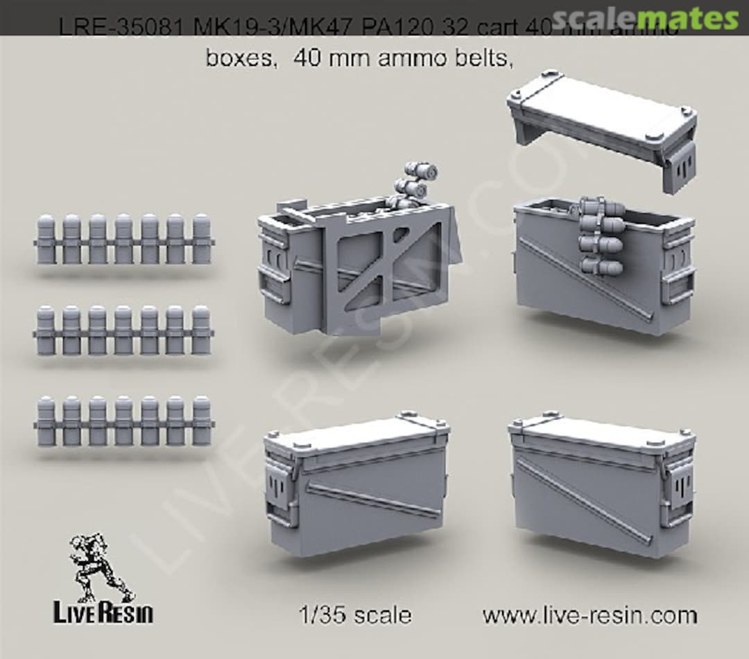 Boxart Mk19-3/Mk 47 PA120 32 Cart 40mm Ammo Boxes, Belts LRE-35081 Live Resin Boxart Mk19-3/Mk 47 PA120 32 Cart 40mm Ammo Boxes, Belts LRE-35081 Live Resin