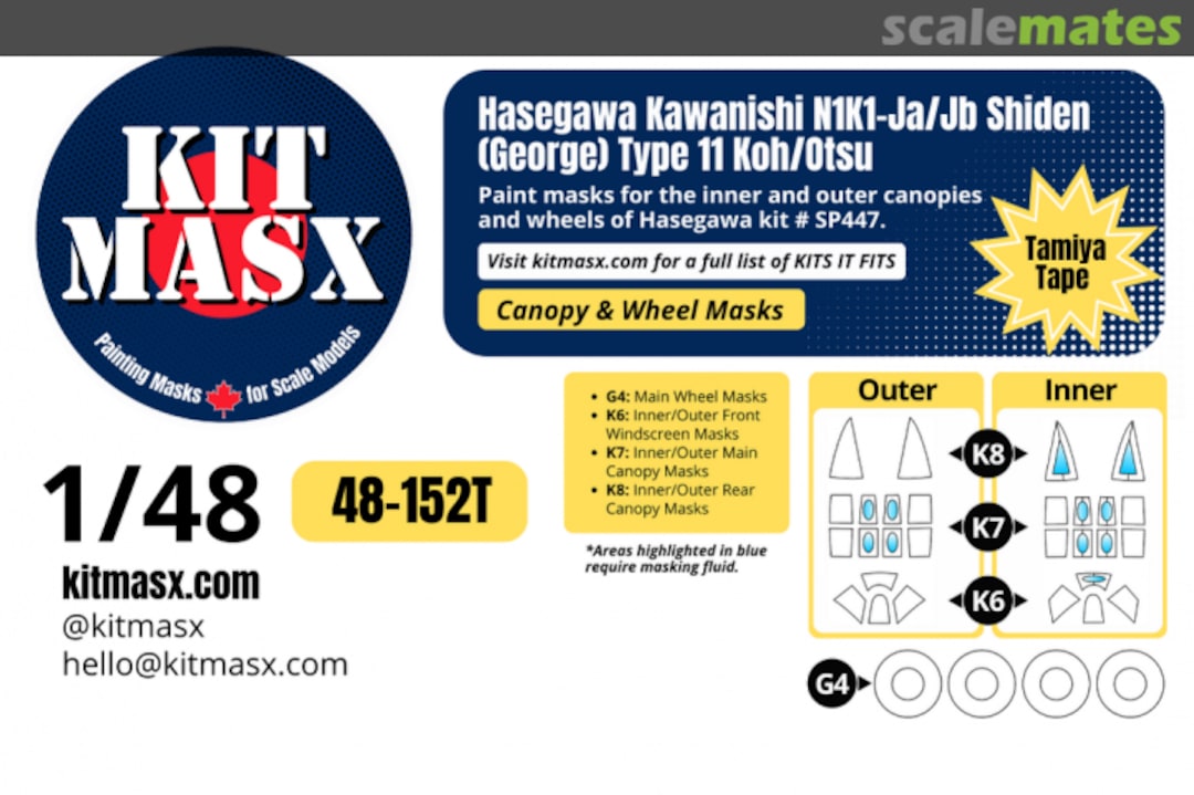 Boxart Kawanishi N1K1-Ja/Jb Shiden (George) Type 11 Koh/Otsu, canopy & wheel masks 48-152T Kit Masx
