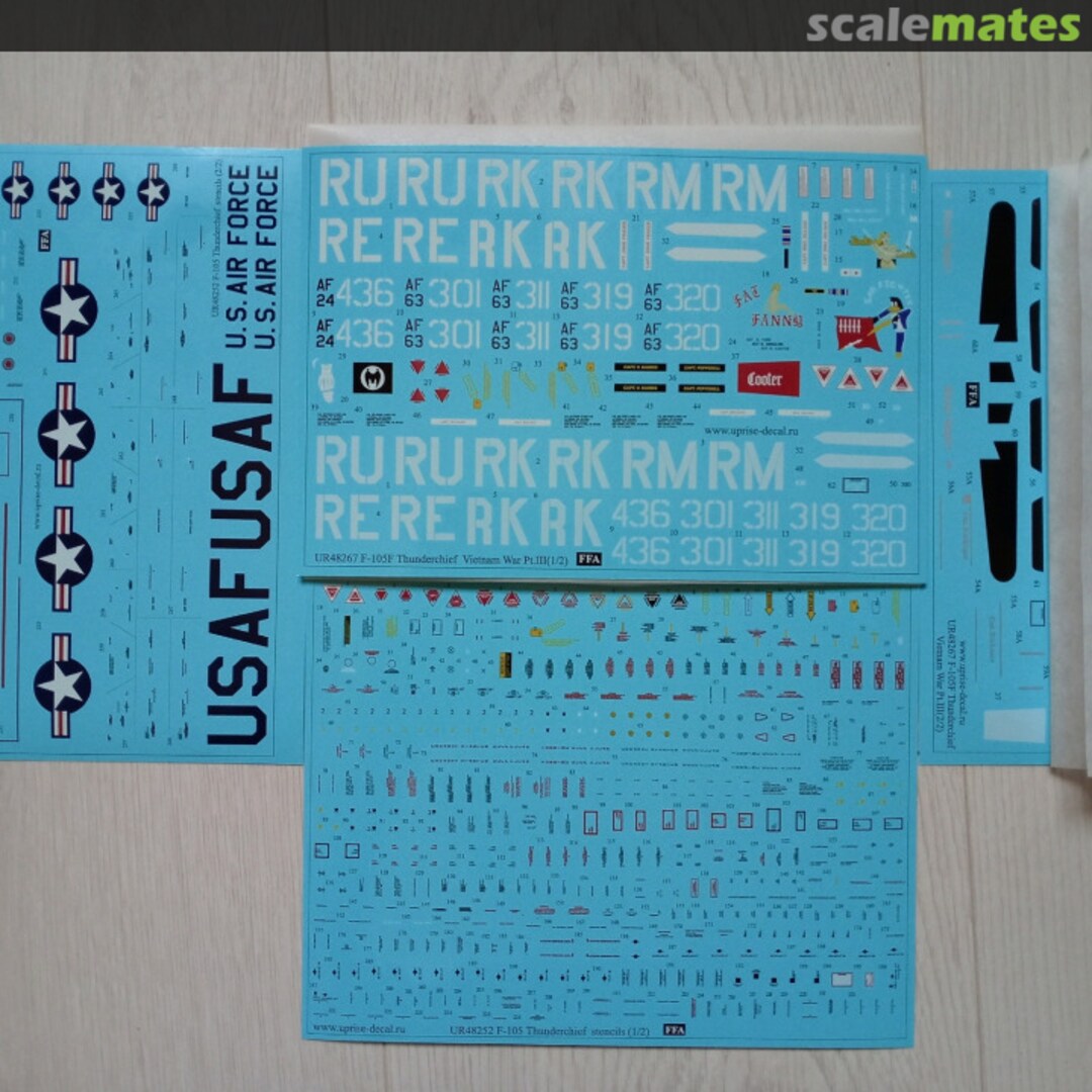 Contents F-105F Thunderchief Vientam War Pt.III with stencils set (FFA - Film Free Ability) UR48267 UpRise Decal Contents F-105F Thunderchief Vientam War Pt.III with stencils set (FFA - Film Free Ability) UR48267 UpRise Decal