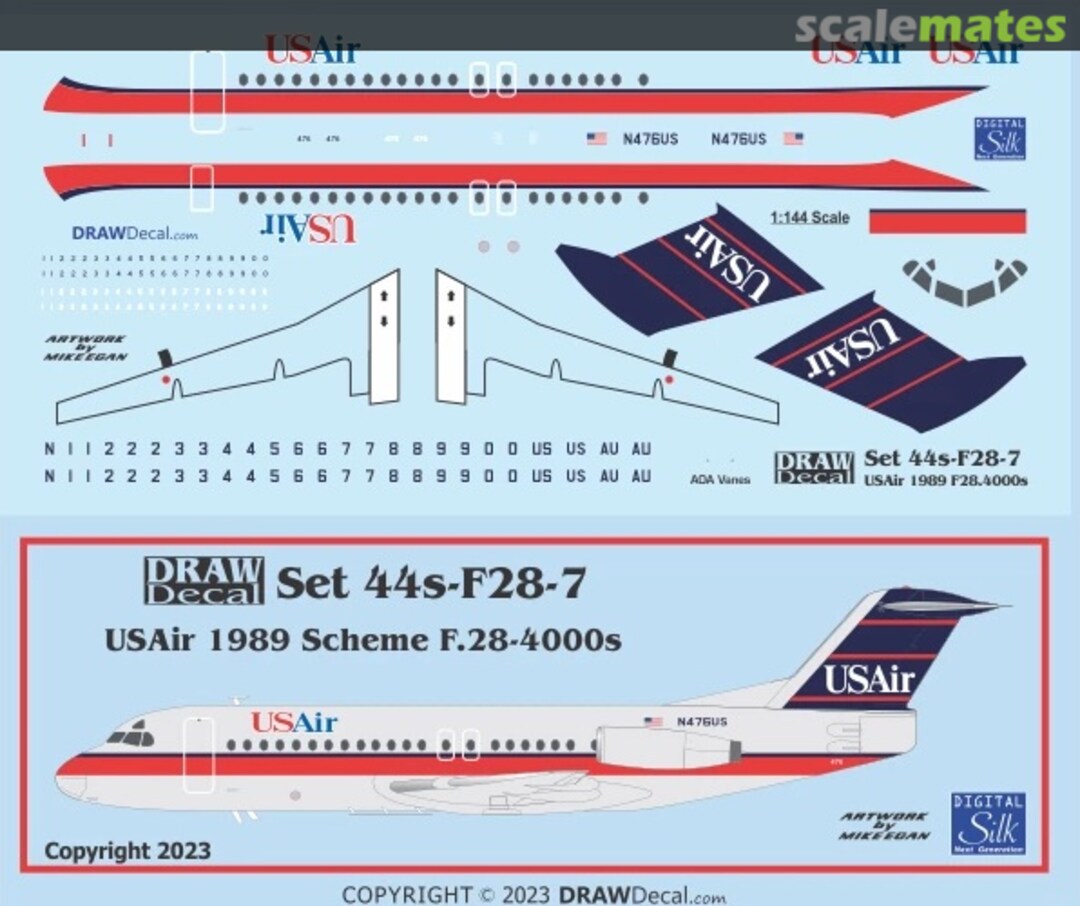 Boxart USAir 1989 Scheme F28.4000s 44-F28-7 Draw Decal