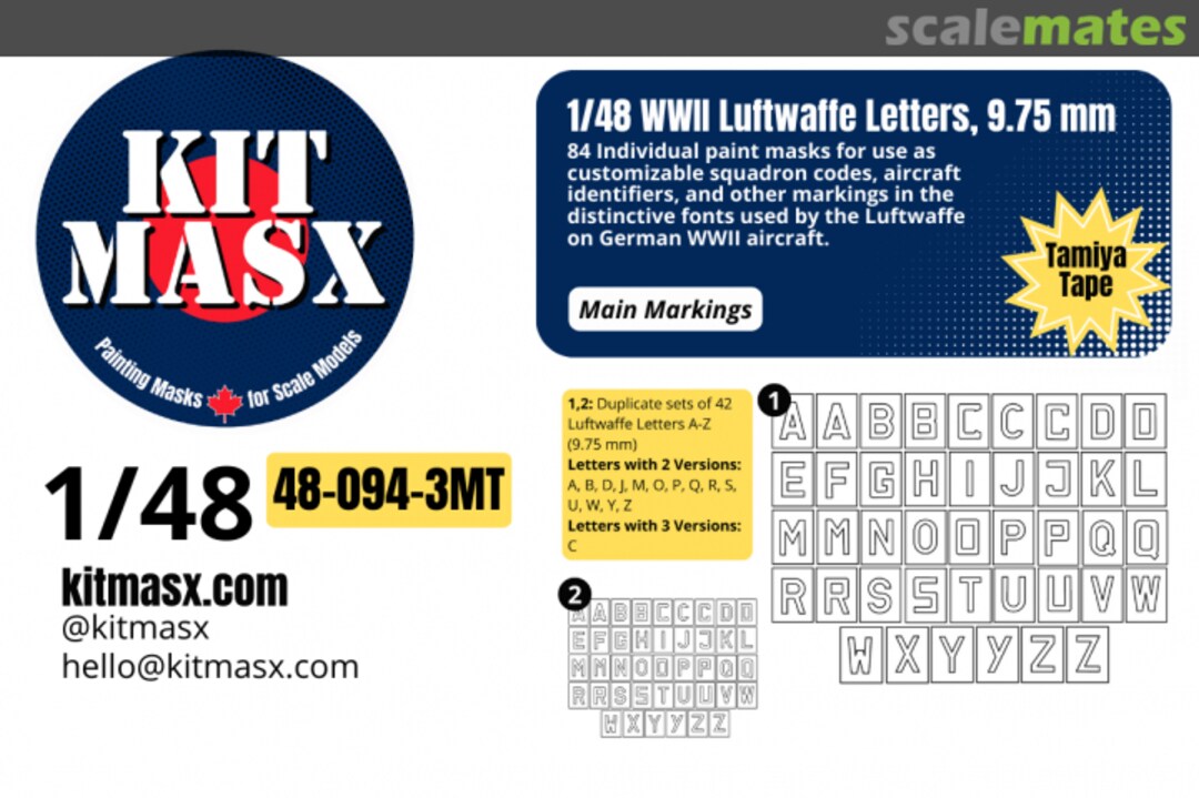 Boxart WWII Luftwaffe Numbers (9.75mm), main markings masks 48-094-3MT Kit Masx Boxart WWII Luftwaffe Numbers (9.75mm), main markings masks 48-094-3MT Kit Masx