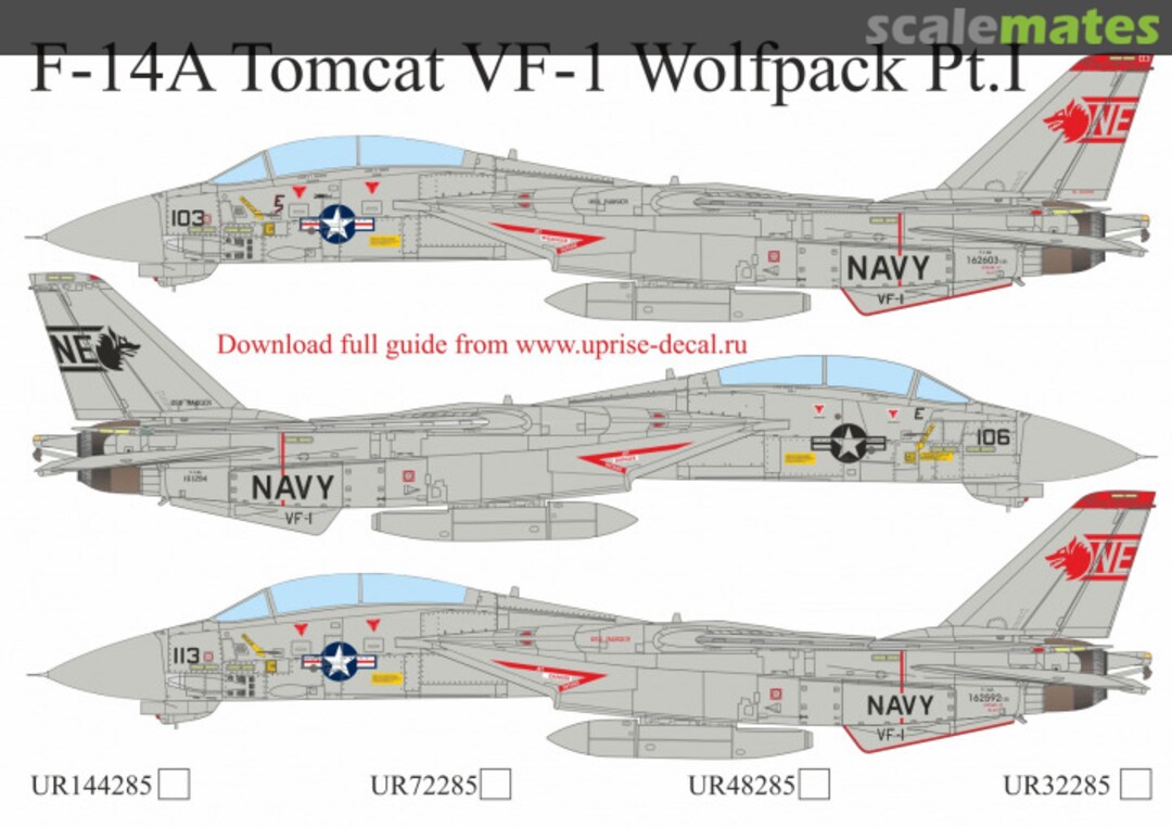 Boxart F-14A Tomcat VF-1 Wolfpack Pt.I, FFA (Film Free Ability) UR48285 UpRise Decal Boxart F-14A Tomcat VF-1 Wolfpack Pt.I, FFA (Film Free Ability) UR48285 UpRise Decal