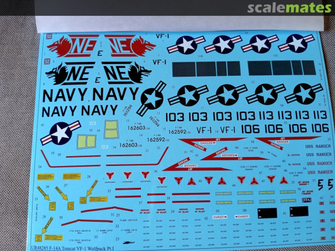Contents F-14A Tomcat VF-1 Wolfpack Pt.I, FFA (Film Free Ability) UR48285 UpRise Decal Contents F-14A Tomcat VF-1 Wolfpack Pt.I, FFA (Film Free Ability) UR48285 UpRise Decal