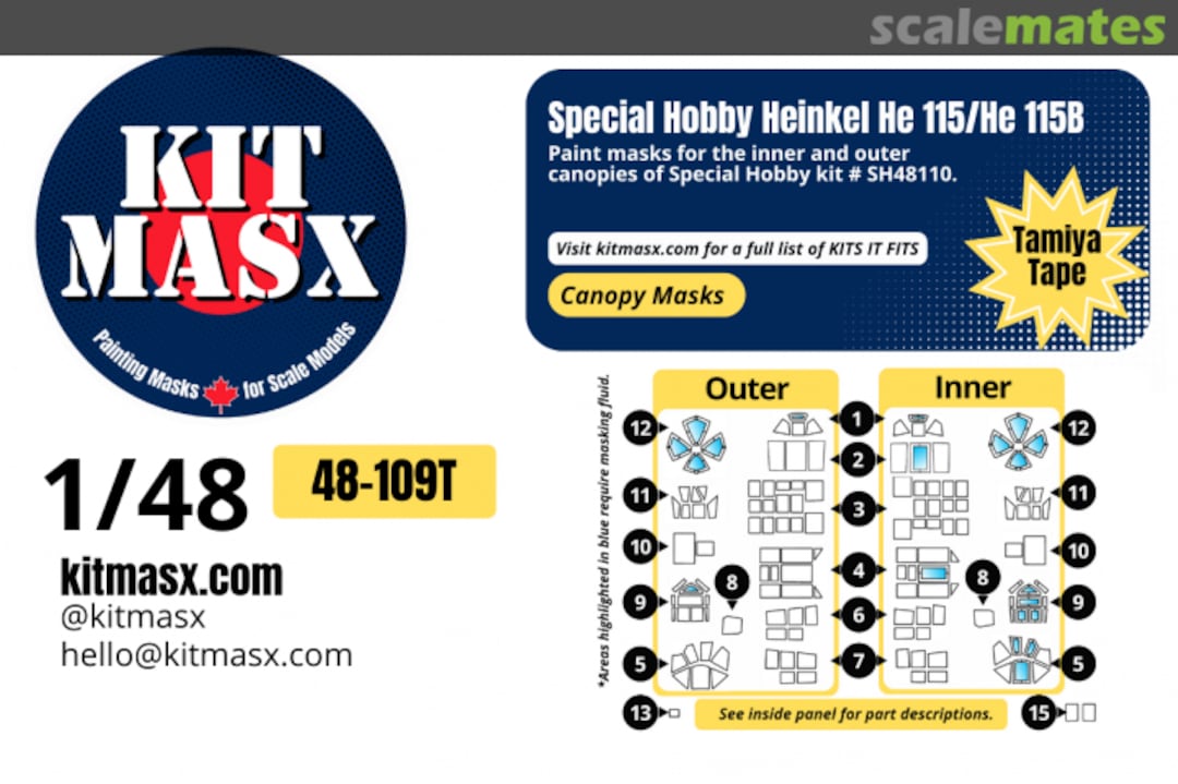 Boxart Heinkel He 115/He 115B, canopy masks 48-109T Kit Masx Boxart Heinkel He 115/He 115B, canopy masks 48-109T Kit Masx
