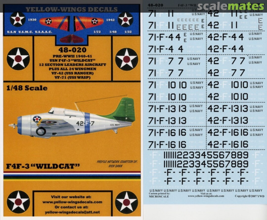 Boxart USN F4F-3 Wildcat 48-020 Yellow-Wings Decals Boxart USN F4F-3 Wildcat 48-020 Yellow-Wings Decals