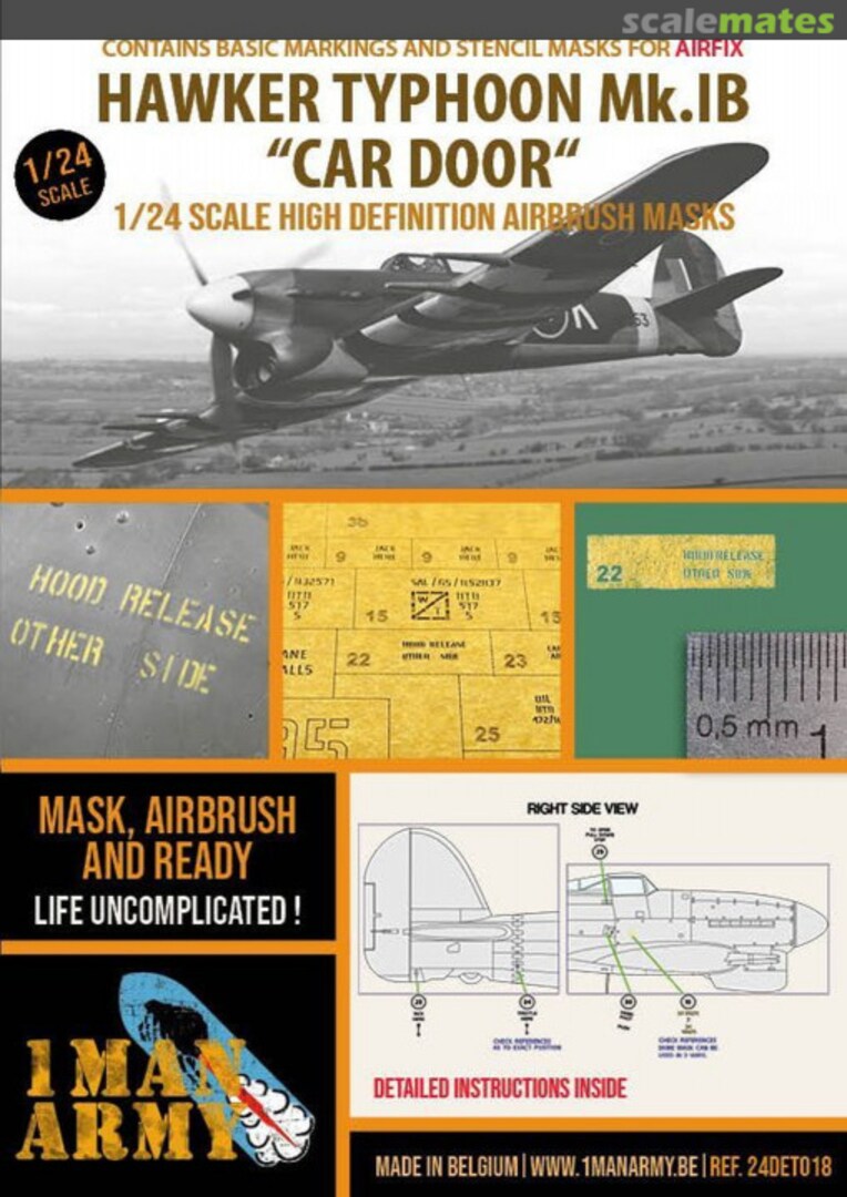Boxart Hawker Typhoon Mk.IB 'Car Door' stencilling and national insignia masks 24DET018 1ManArmy Boxart Hawker Typhoon Mk.IB 'Car Door' stencilling and national insignia masks 24DET018 1ManArmy