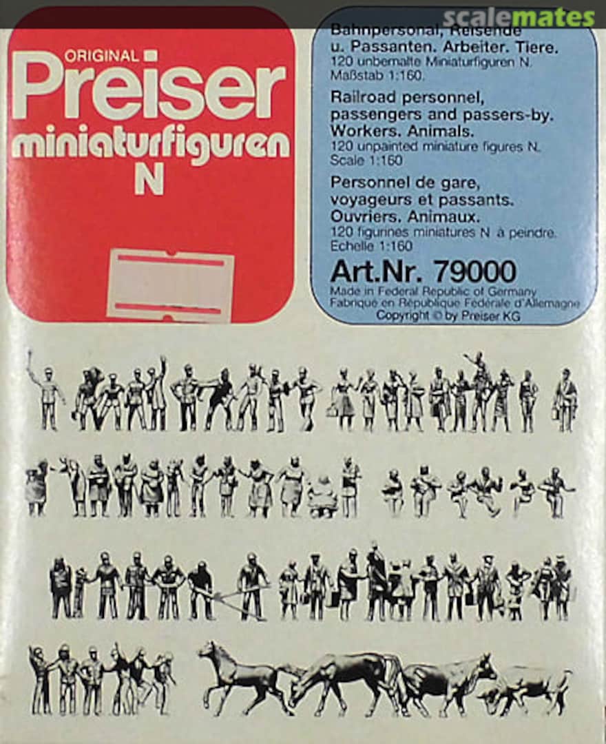 Boxart Railroad personnel, passengers and passers-by, Workers, Animals 79000 Preiser Boxart Railroad personnel, passengers and passers-by, Workers, Animals 79000 Preiser