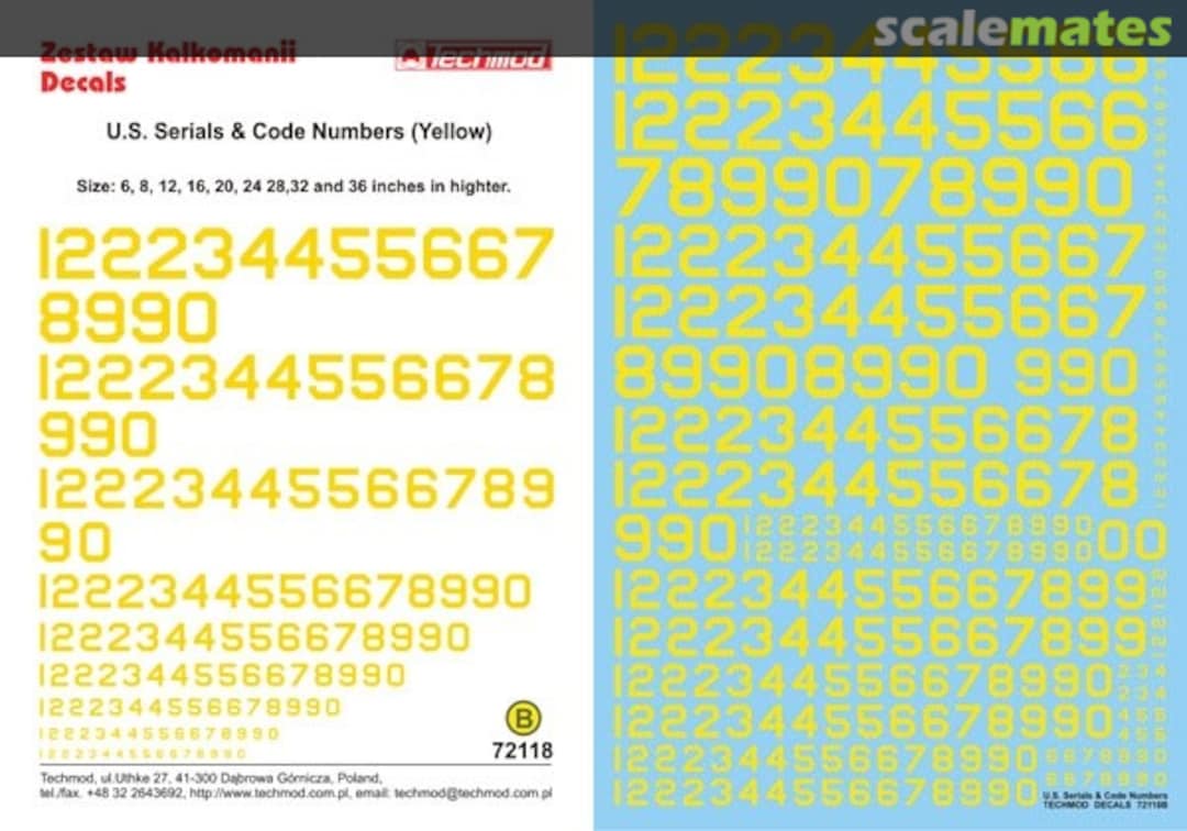 Boxart U.S. Serial & Code Numbers (Yellow) 72118 Techmod