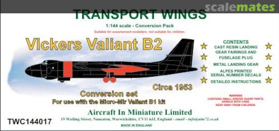 Boxart Vickers Valiant B2 TWC144017 Aircraft In Miniature Ltd Boxart Vickers Valiant B2 TWC144017 Aircraft In Miniature Ltd