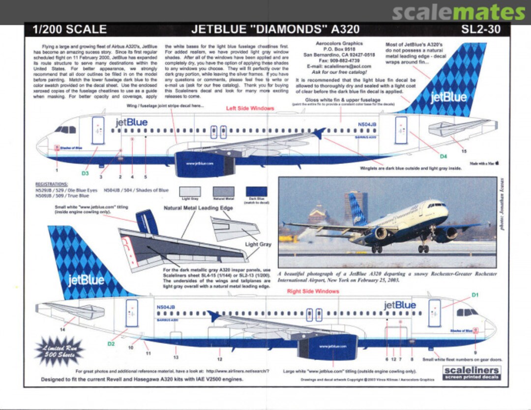 Boxart JetBlue "Diamonds" A320 SL2-30 Scaleliners Decals