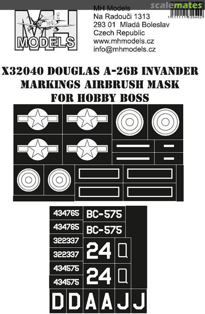 Boxart Douglas A-26B Invader - Markings Airbrush Mask X32040 MH Models Boxart Douglas A-26B Invader - Markings Airbrush Mask X32040 MH Models