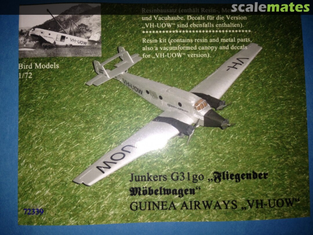 Boxart Junkers G.31"Guinea Airways" VH-UOW 72339 Bird Models Boxart Junkers G.31"Guinea Airways" VH-UOW 72339 Bird Models