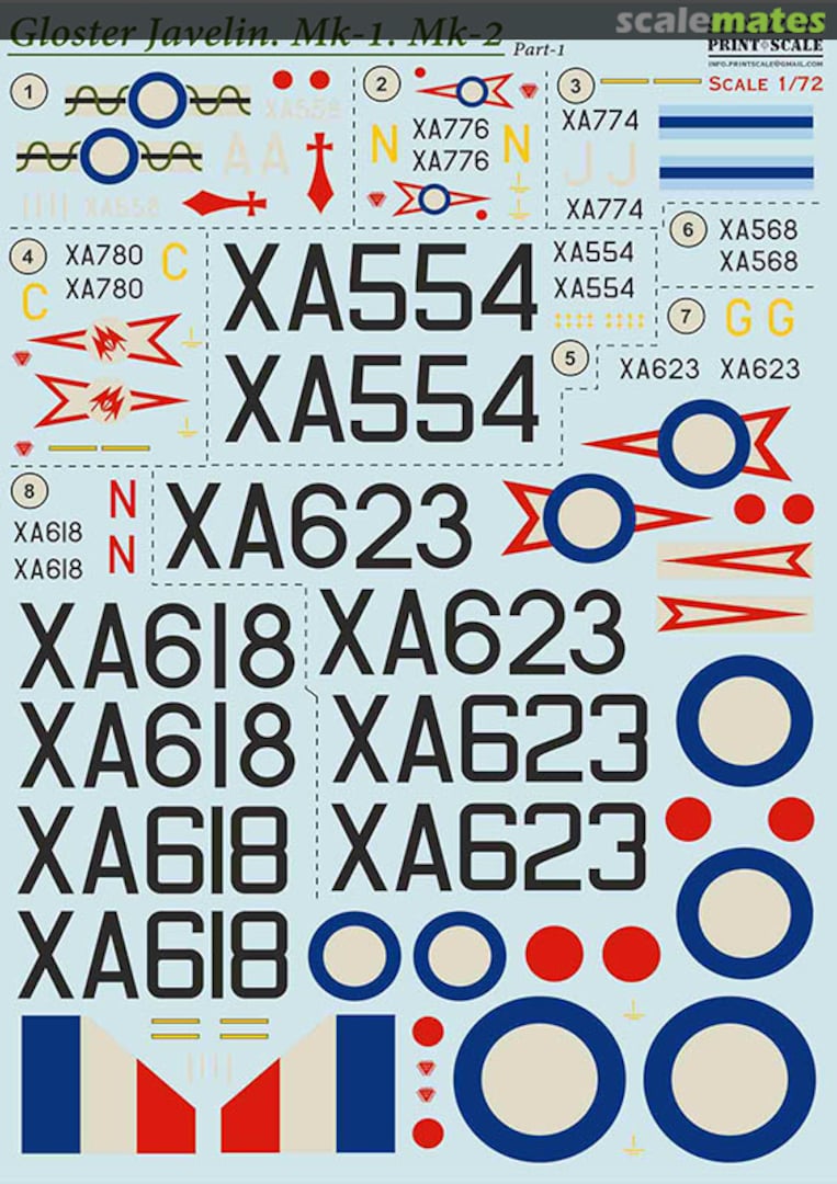 Boxart Gloster Javelin Mk.1/Mk.2 decal Part 1 72-370 Print Scale