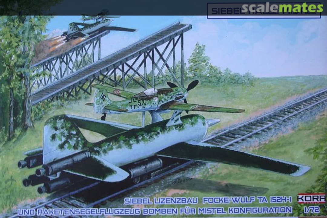 Boxart Siebel Lizenbau Focke-Wulf Ta 152H-1 und Raketensegelflugzeug bomben fur Mistel Konfiguration 72200 Kora Models Boxart Siebel Lizenbau Focke-Wulf Ta 152H-1 und Raketensegelflugzeug bomben fur Mistel Konfiguration 72200 Kora Models