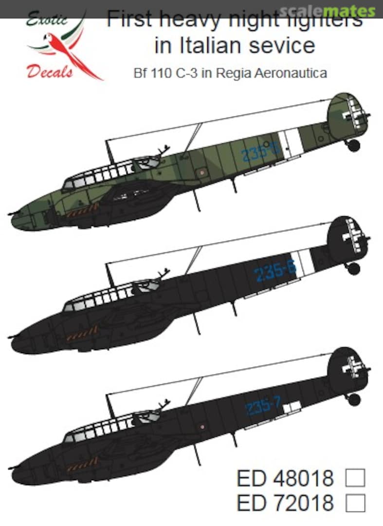 Boxart Bf 110 C-3 in Regia Aeronautica ED48018 Exotic Decals Boxart Bf 110 C-3 in Regia Aeronautica ED48018 Exotic Decals