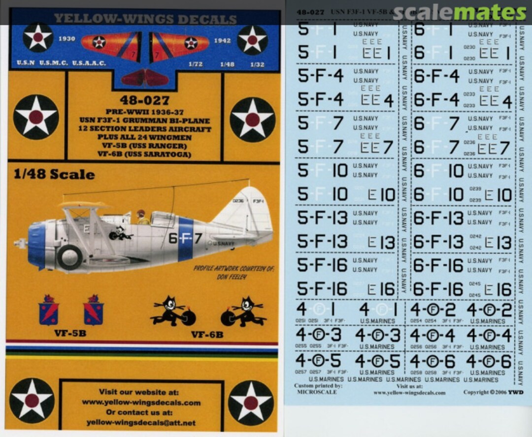Boxart USN F3F-1 Section Leaders Aircraft VF-5B & VF-6B 48-027 Yellow-Wings Decals Boxart USN F3F-1 Section Leaders Aircraft VF-5B & VF-6B 48-027 Yellow-Wings Decals